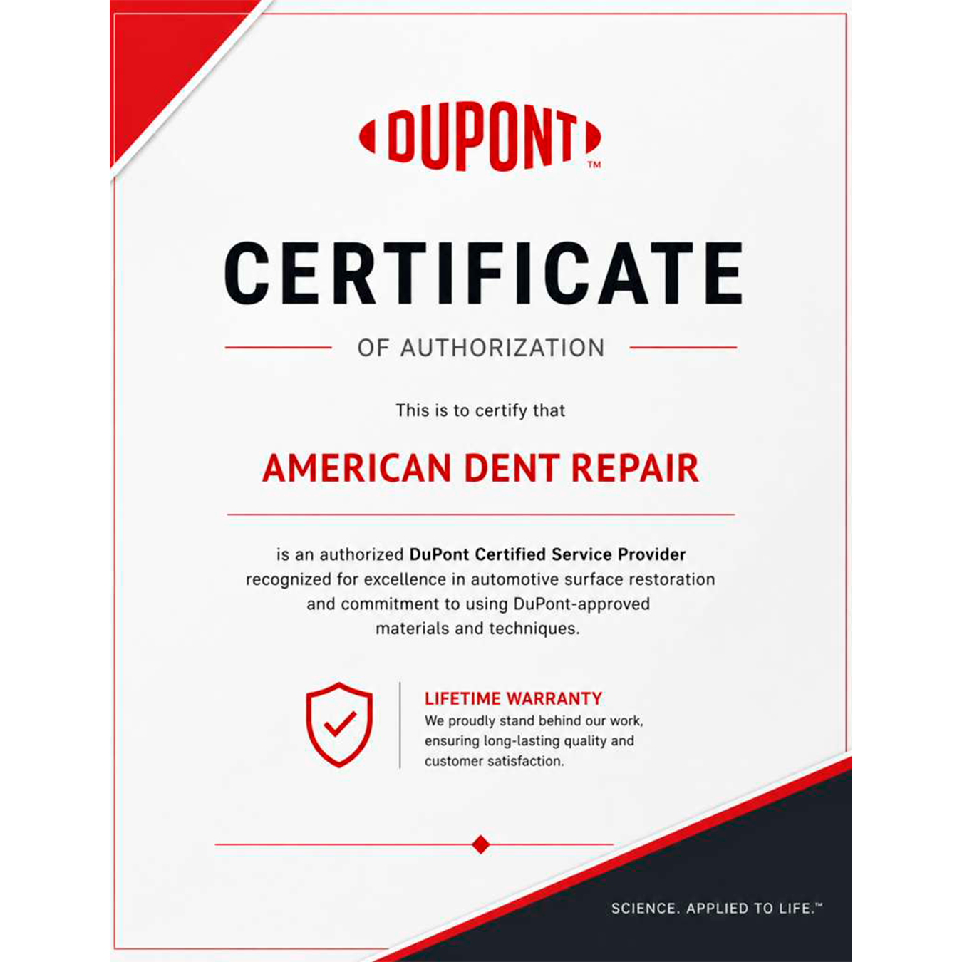 AMERICANDENTREPAIR CERTIFICATE